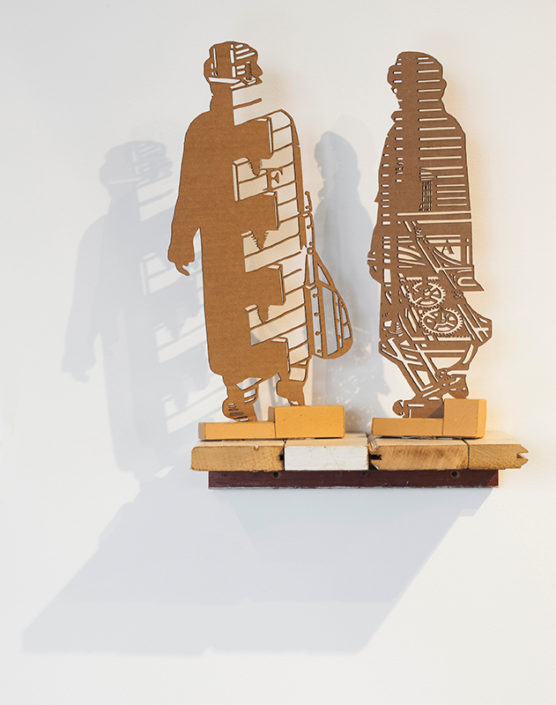 Immigrants, 2016, corrugated cardboard, installation view, Hudson (Show) Room, Artpace, San Antonio, Texas